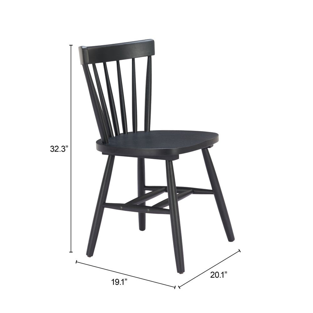 Set of Two Black Solid Wood Slat Back Dining Side Chairs