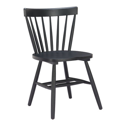 Set of Two Black Solid Wood Slat Back Dining Side Chairs
