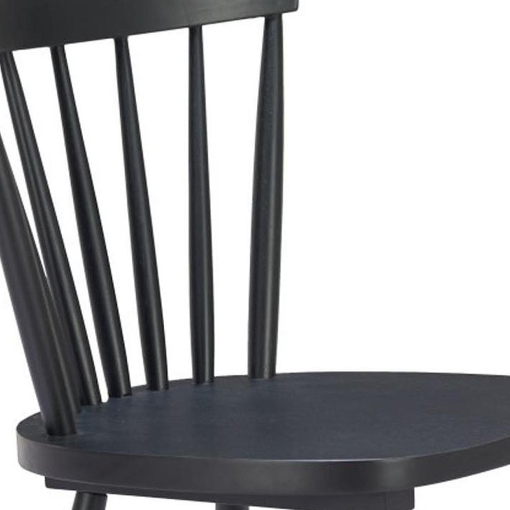 Set of Two Black Solid Wood Slat Back Dining Side Chairs