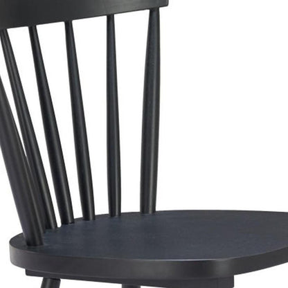 Set of Two Black Solid Wood Slat Back Dining Side Chairs