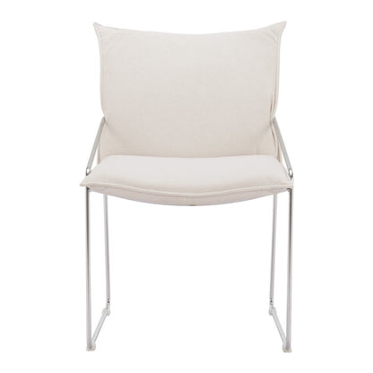 Set of Two White and Silver Upholstered Dining Arm Chairs