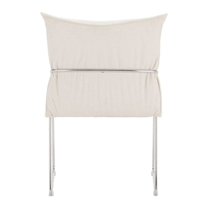 Set of Two White and Silver Upholstered Dining Arm Chairs