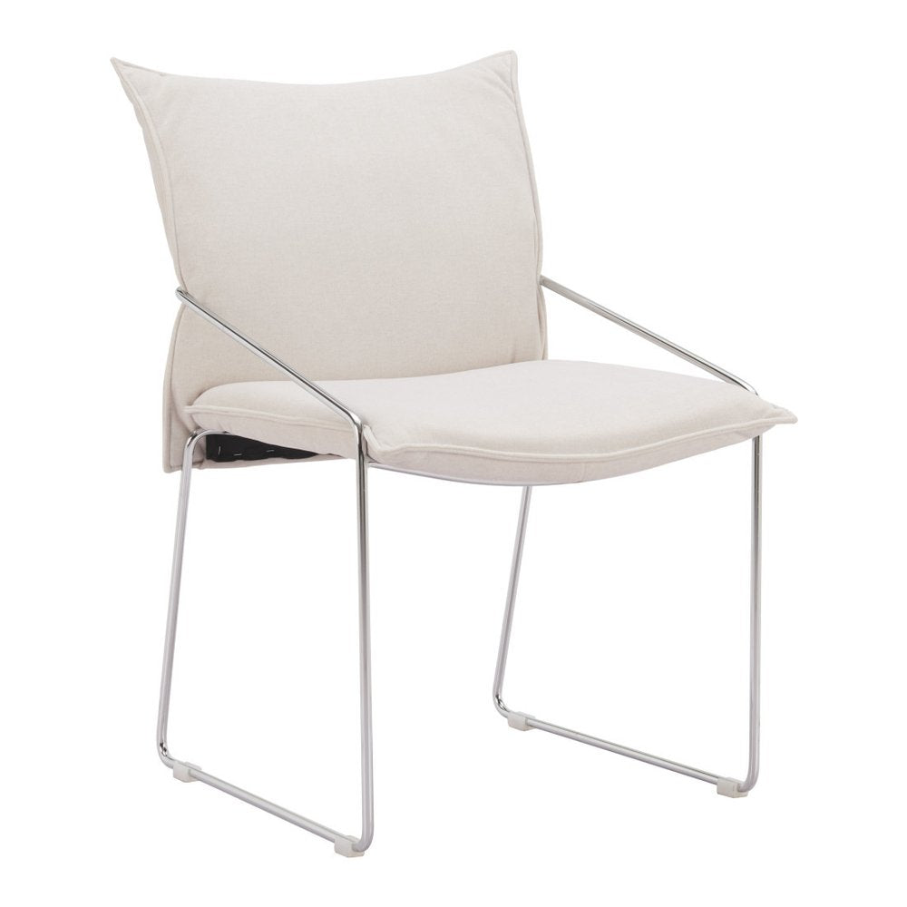 Set of Two White and Silver Upholstered Dining Arm Chairs