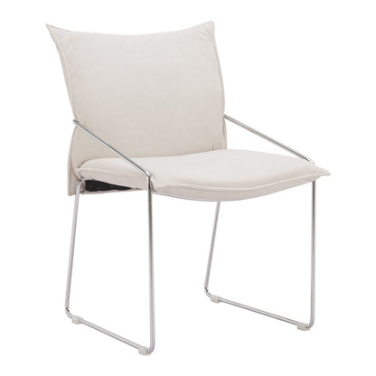 Set of Two White and Silver Upholstered Dining Arm Chairs