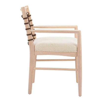 Set of Two Ivory and White Upholstered Open Back Dining Arm Chairs
