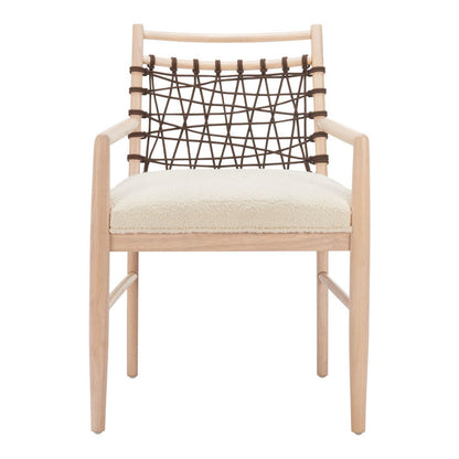 Set of Two Ivory and White Upholstered Open Back Dining Arm Chairs
