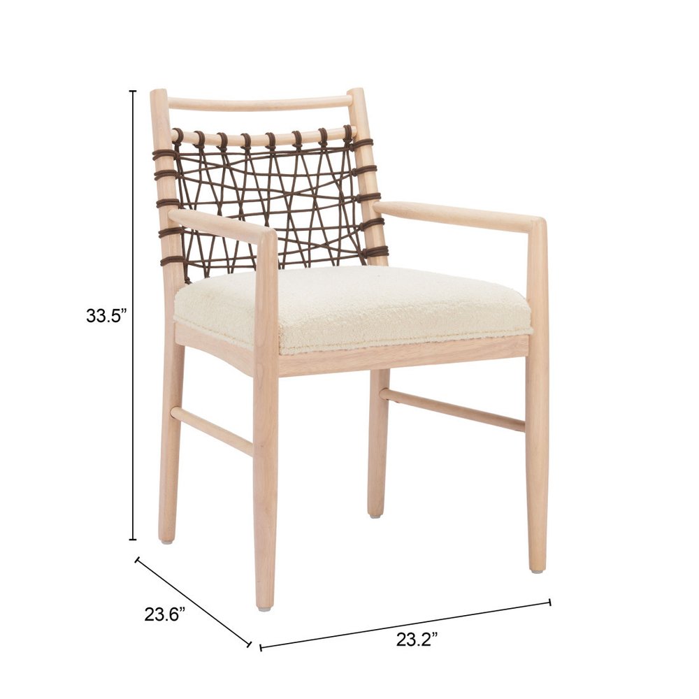 Set of Two Ivory and White Upholstered Open Back Dining Arm Chairs