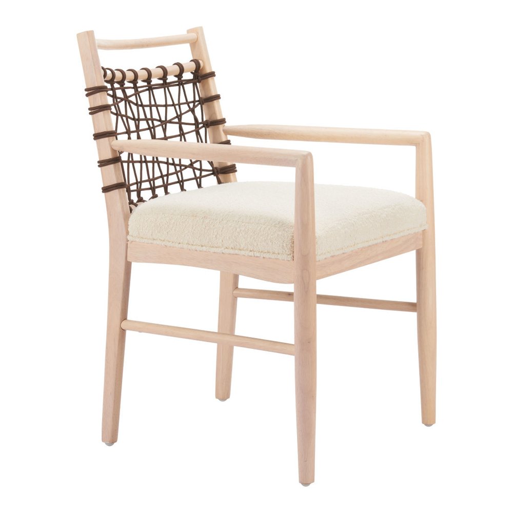 Set of Two Ivory and White Upholstered Open Back Dining Arm Chairs