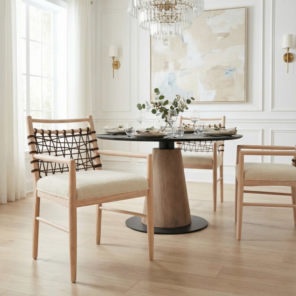 Set of Two Ivory and White Upholstered Open Back Dining Arm Chairs