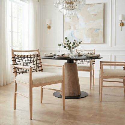 Set of Two Ivory and White Upholstered Open Back Dining Arm Chairs