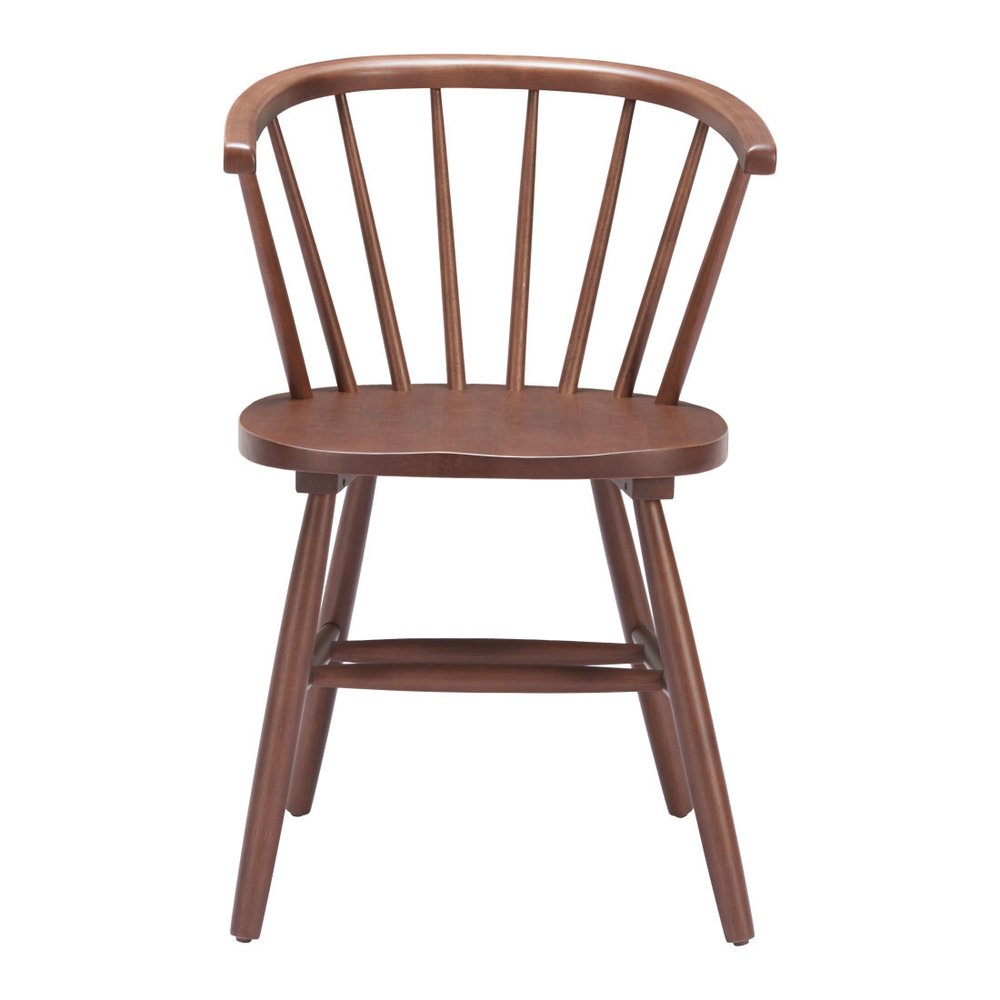Set of Two Walnut and Brown Solid Wood Slat Back Dining Side Chairs