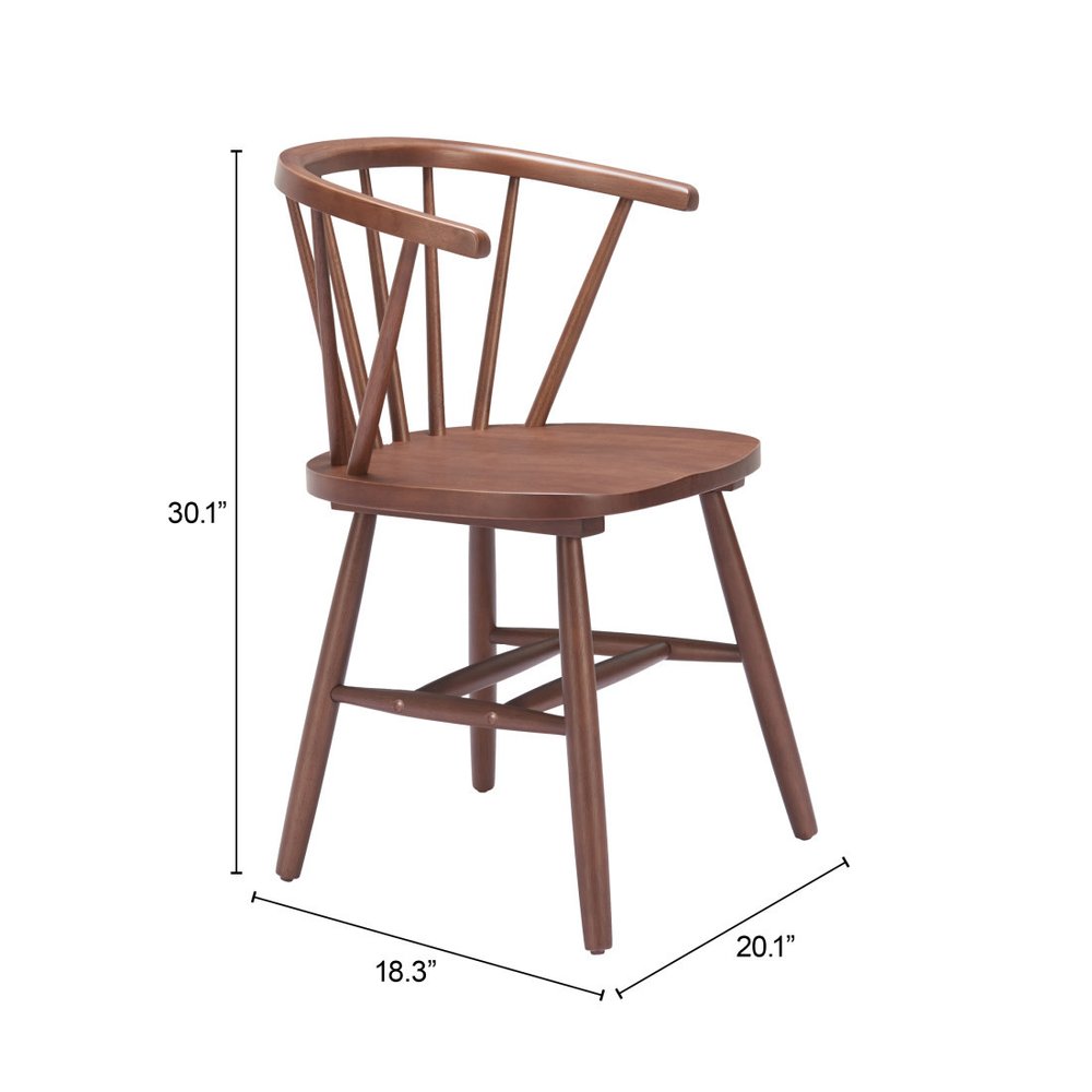 Set of Two Walnut and Brown Solid Wood Slat Back Dining Side Chairs
