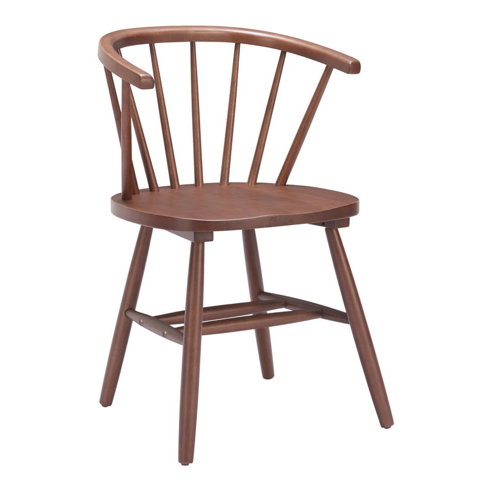 Set of Two Walnut and Brown Solid Wood Slat Back Dining Side Chairs