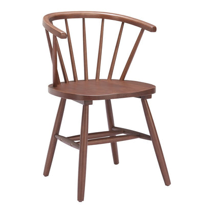 Set of Two Walnut and Brown Solid Wood Slat Back Dining Side Chairs