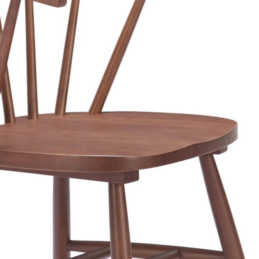Set of Two Walnut and Brown Solid Wood Slat Back Dining Side Chairs