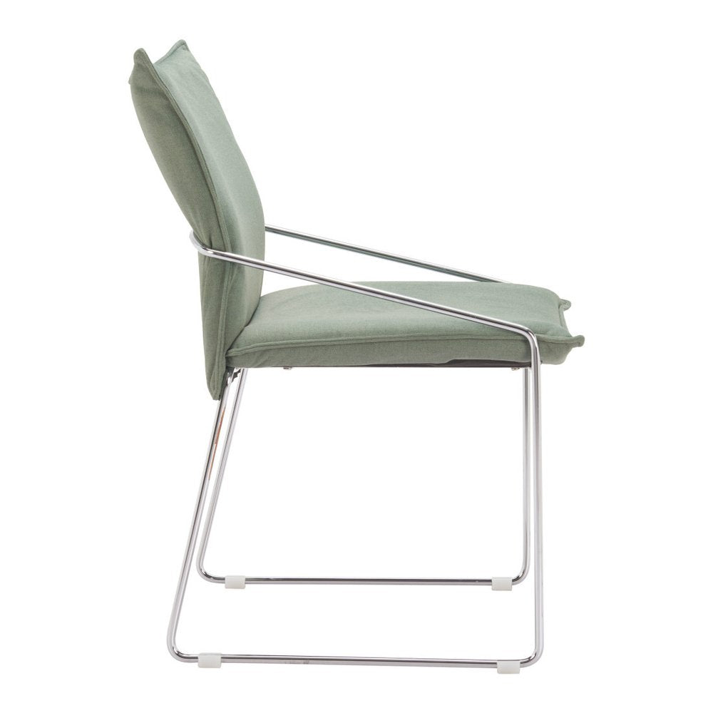 Set of Two Green and Silver Upholstered Dining Arm Chairs