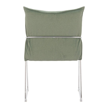 Set of Two Green and Silver Upholstered Dining Arm Chairs