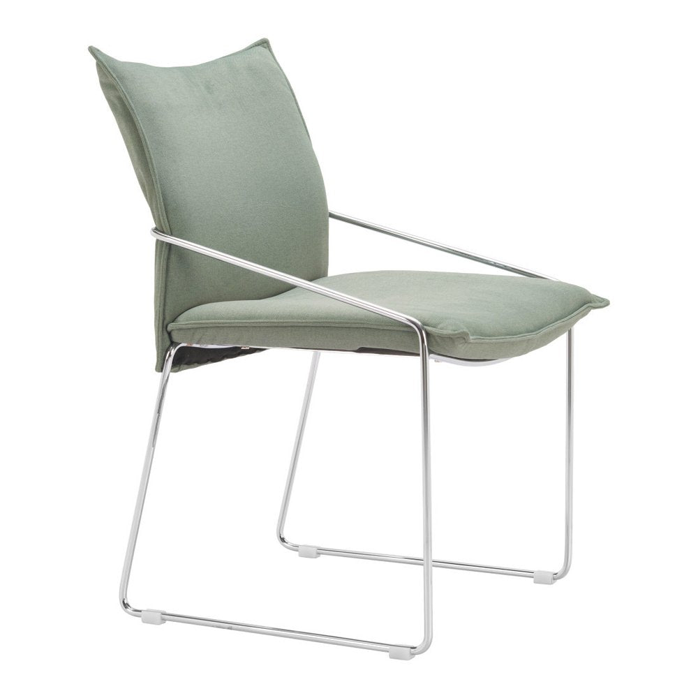 Set of Two Green and Silver Upholstered Dining Arm Chairs