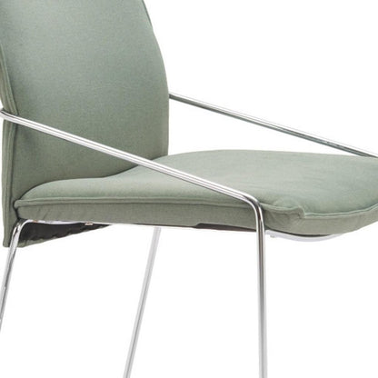 Set of Two Green and Silver Upholstered Dining Arm Chairs