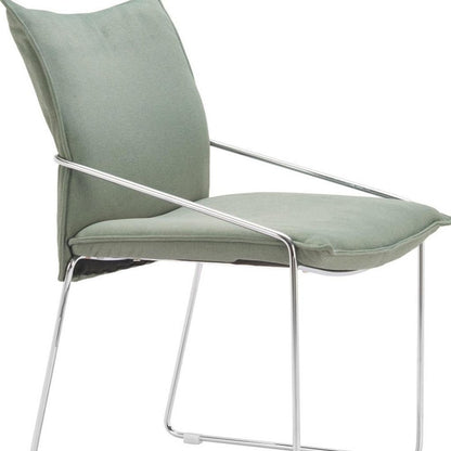 Set of Two Green and Silver Upholstered Dining Arm Chairs