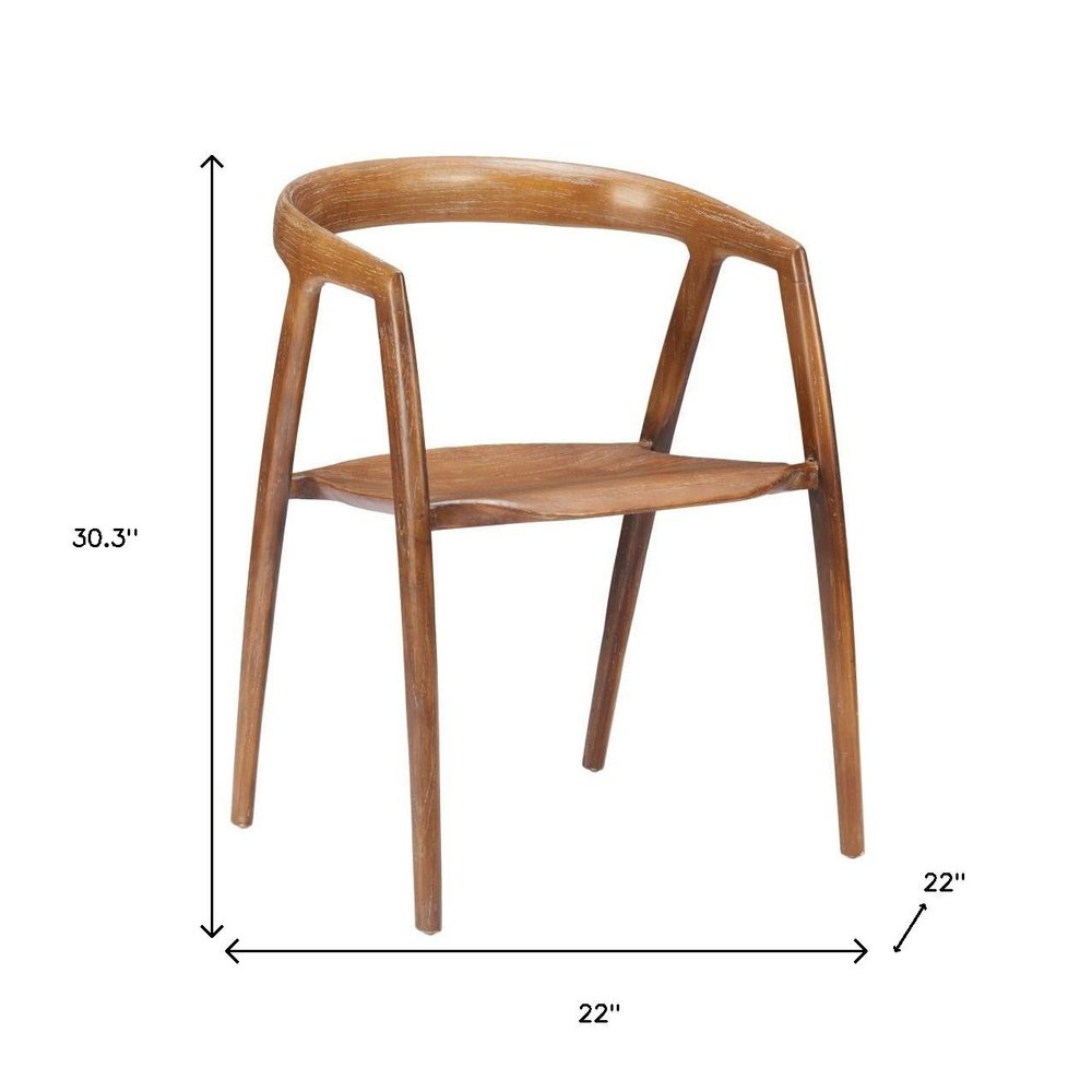 Set of Two Walnut and Brown Solid Wood Open Back Dining Arm Chairs