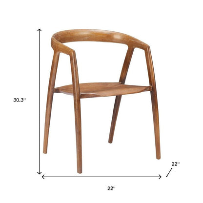 Set of Two Walnut and Brown Solid Wood Open Back Dining Arm Chairs