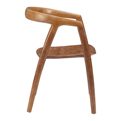 Set of Two Walnut and Brown Solid Wood Open Back Dining Arm Chairs
