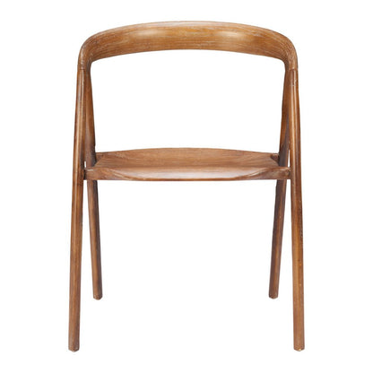 Set of Two Walnut and Brown Solid Wood Open Back Dining Arm Chairs
