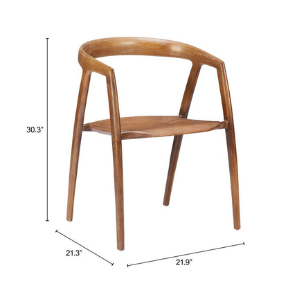 Set of Two Walnut and Brown Solid Wood Open Back Dining Arm Chairs