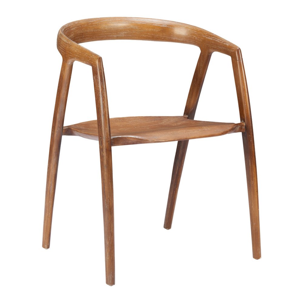 Set of Two Walnut and Brown Solid Wood Open Back Dining Arm Chairs