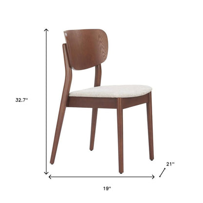 Set of Two Beige and Brown Upholstered Open Back Dining Side Chairs