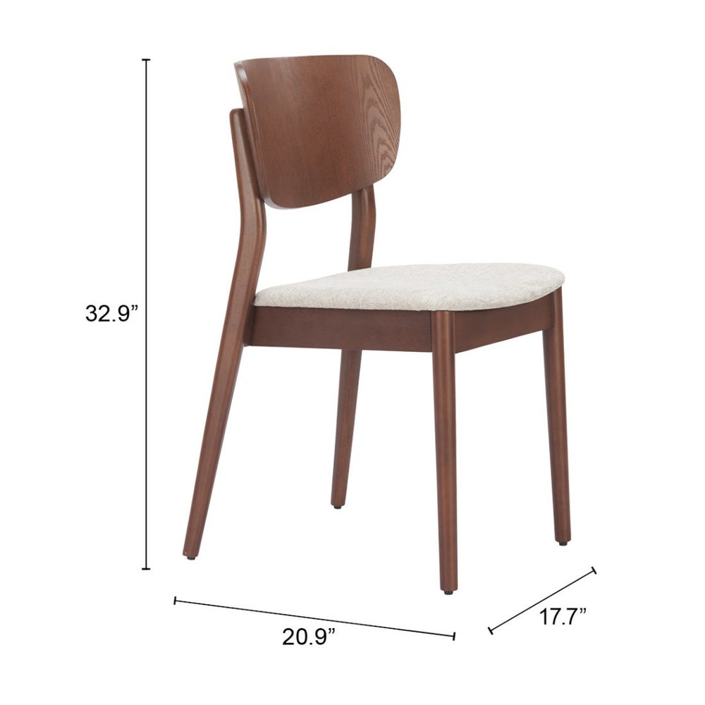 Set of Two Beige and Brown Upholstered Open Back Dining Side Chairs