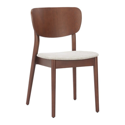 Set of Two Beige and Brown Upholstered Open Back Dining Side Chairs
