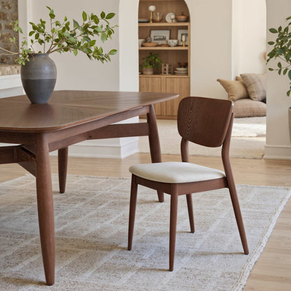 Set of Two Beige and Brown Upholstered Open Back Dining Side Chairs
