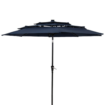 96" Dark Blue Polyester Octagonal Tilt Lighted Market Patio Umbrella