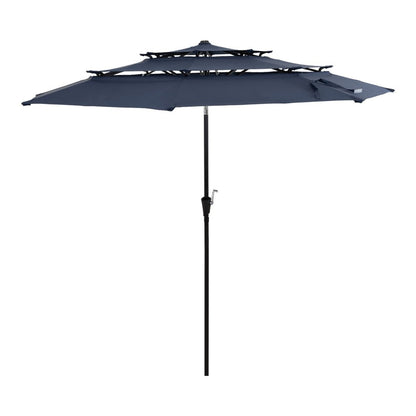 96" Dark Blue Polyester Octagonal Tilt Lighted Market Patio Umbrella