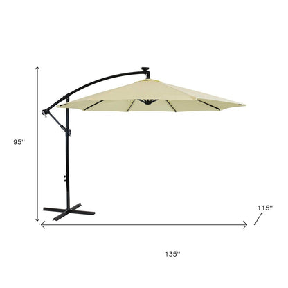 95" Cream Polyester Octagonal Tilt Lighted Market Patio Umbrella with Stand