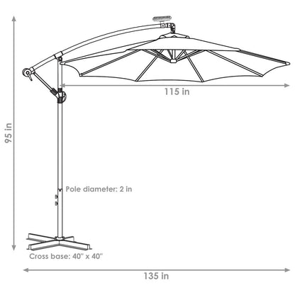 95" Cream Polyester Octagonal Tilt Lighted Market Patio Umbrella with Stand