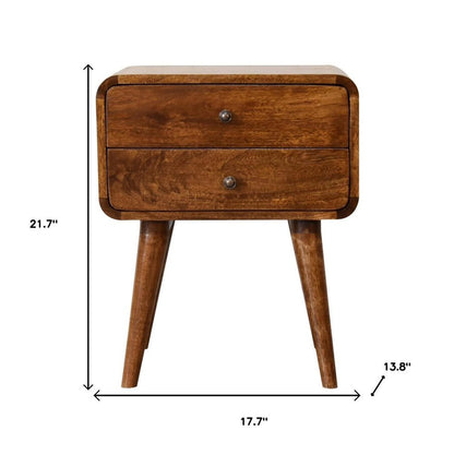 22" Chestnut Solid Wood Two Drawer Nightstand