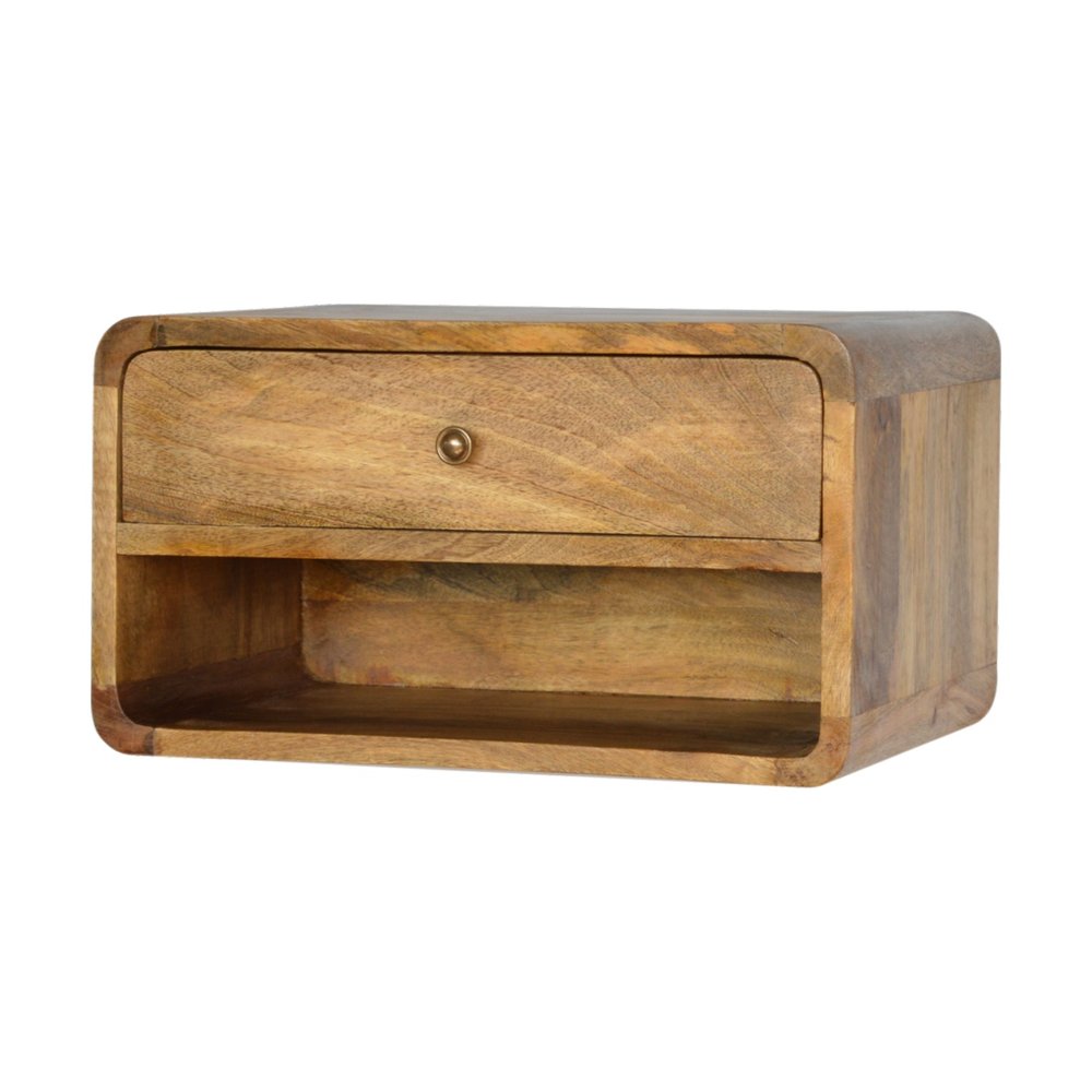 18" Natural Solid Wood One Drawer Floating Nightstand