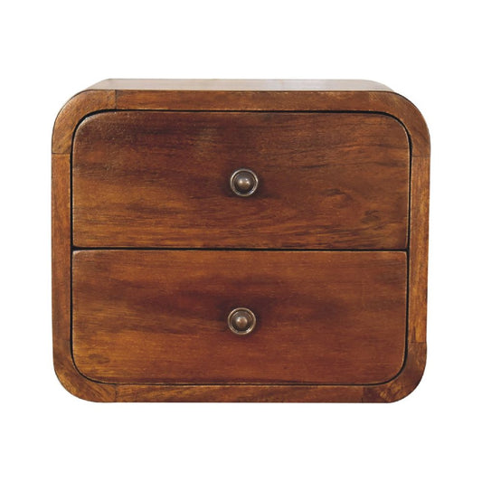 12" Chestnut Solid Wood Two Drawer Floating Nightstand