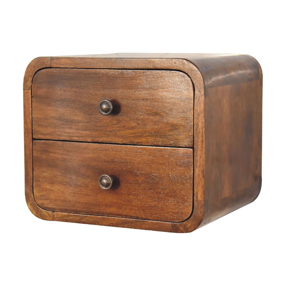 12" Chestnut Solid Wood Two Drawer Floating Nightstand