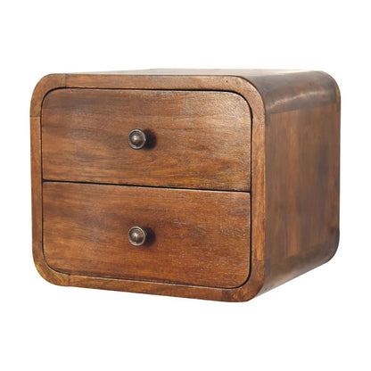 12" Chestnut Solid Wood Two Drawer Floating Nightstand