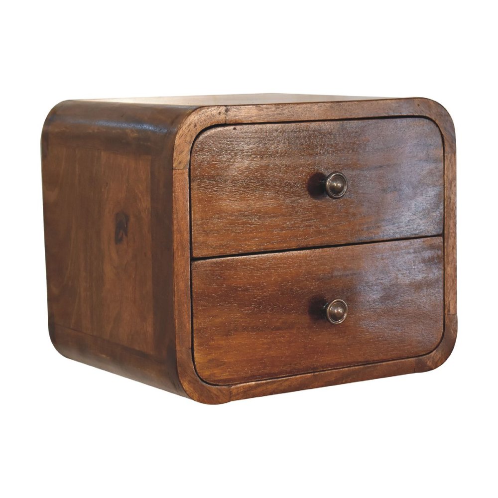12" Chestnut Solid Wood Two Drawer Floating Nightstand