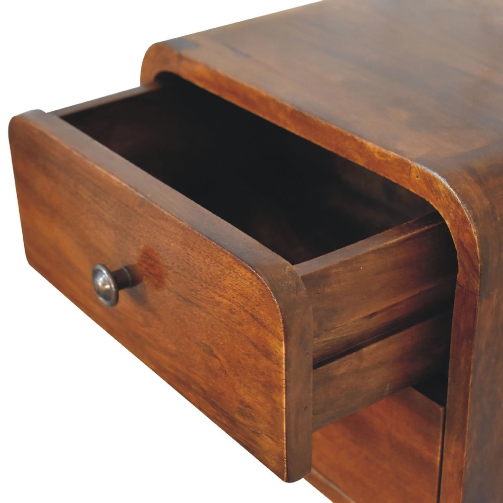 12" Chestnut Solid Wood Two Drawer Floating Nightstand