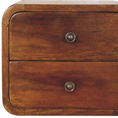 12" Chestnut Solid Wood Two Drawer Floating Nightstand