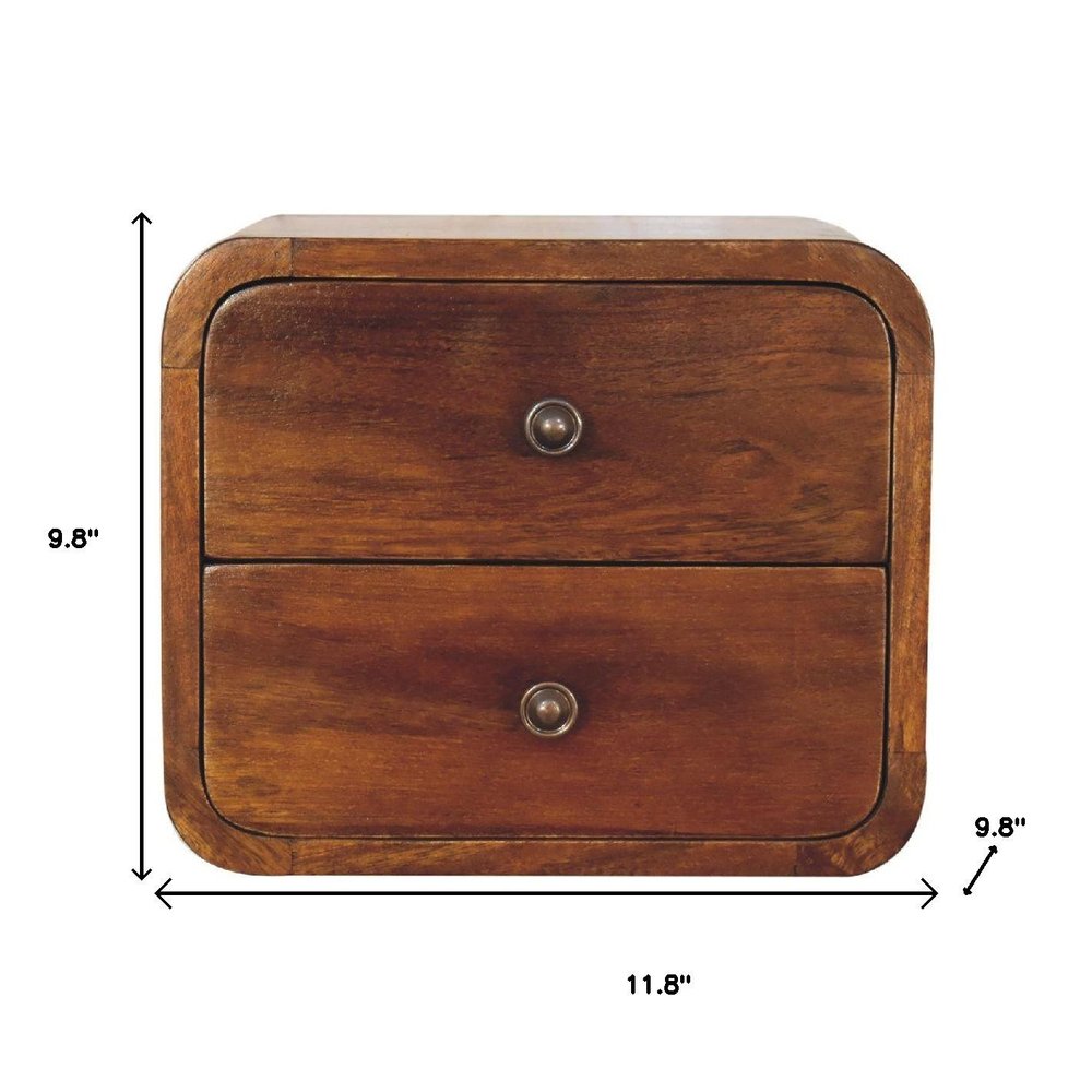 12" Chestnut Solid Wood Two Drawer Floating Nightstand