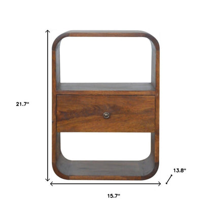 22" Brown Solid Wood One Drawer Nightstand