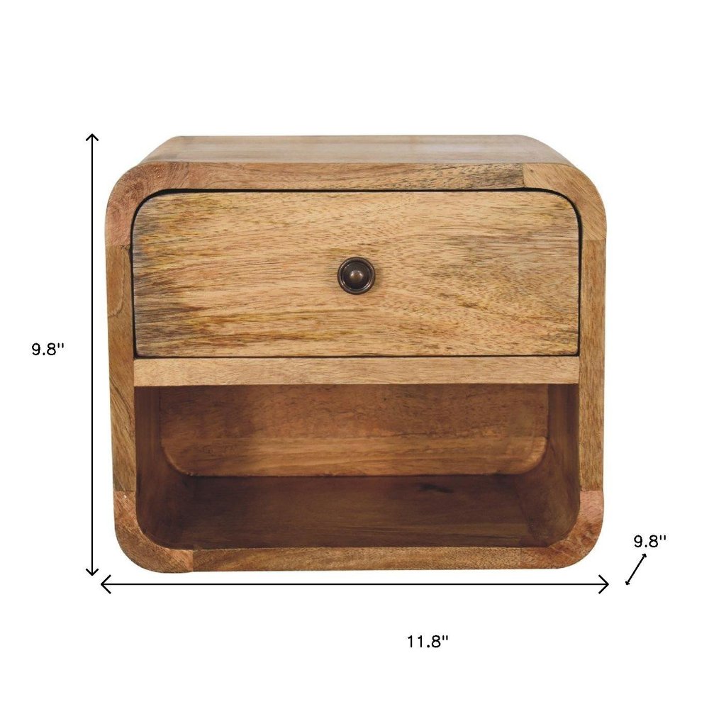 12" Oak Solid Wood One Drawer Floating Nightstand