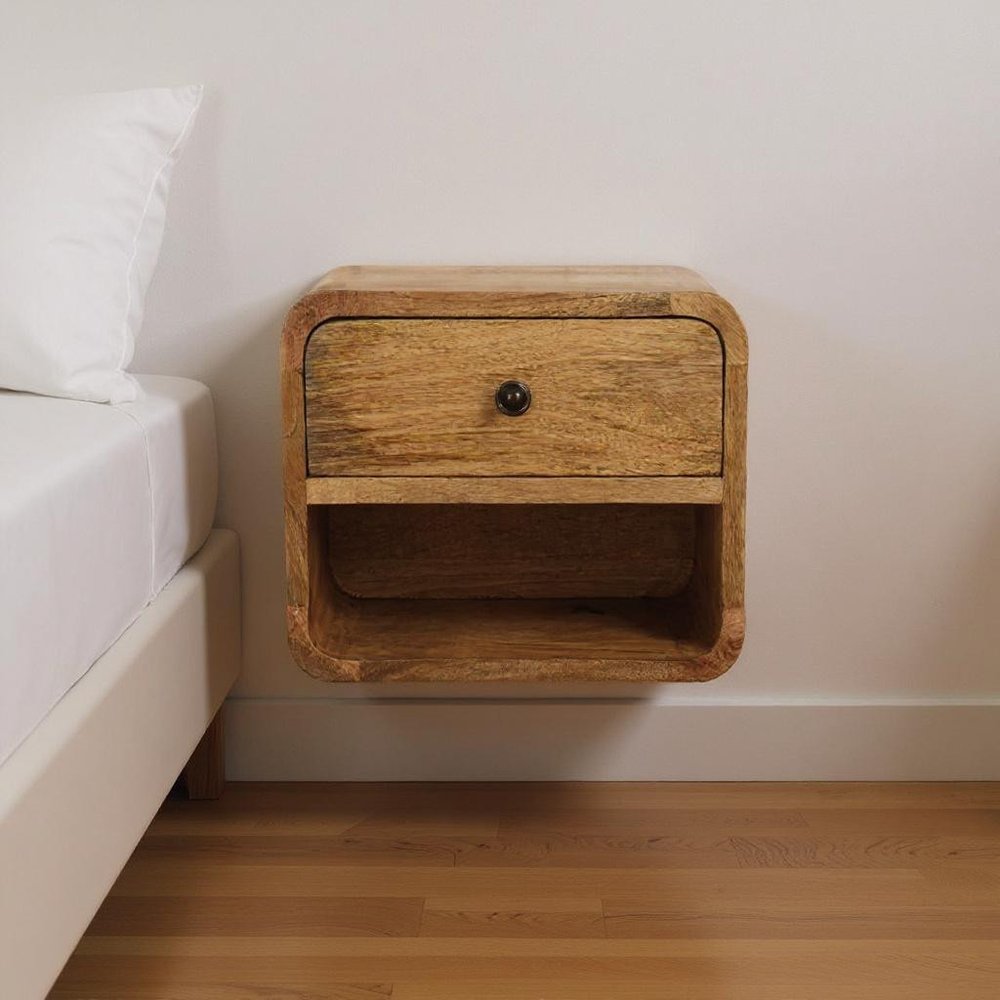 12" Oak Solid Wood One Drawer Floating Nightstand